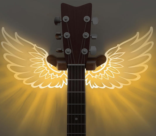 Gitarren Wandhalterung LED Engelsflügel Holz Acryl USB