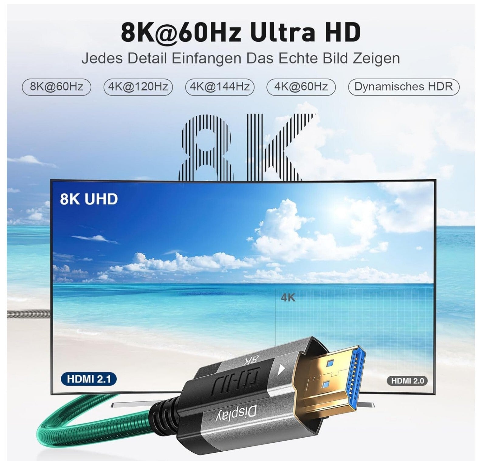8K HDMI 2.1 Glasfaserkabel 3m Stahlpanzerung 48Gbps 8K@60Hz 4K@120Hz
