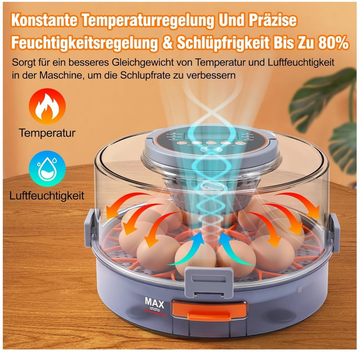 Brutautomat 12 Eier Vollautomatisch Temperatur Feuchtigkeitskontrolle