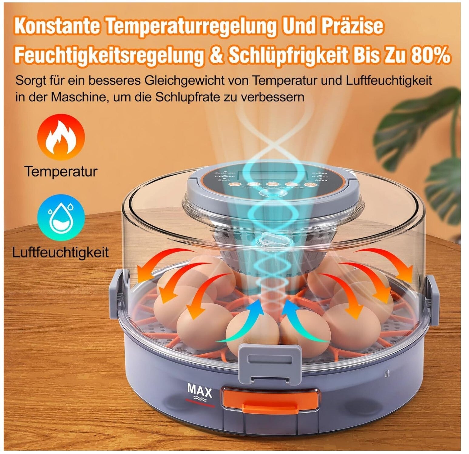 Brutautomat 12 Eier Vollautomatisch Temperatur Feuchtigkeitskontrolle