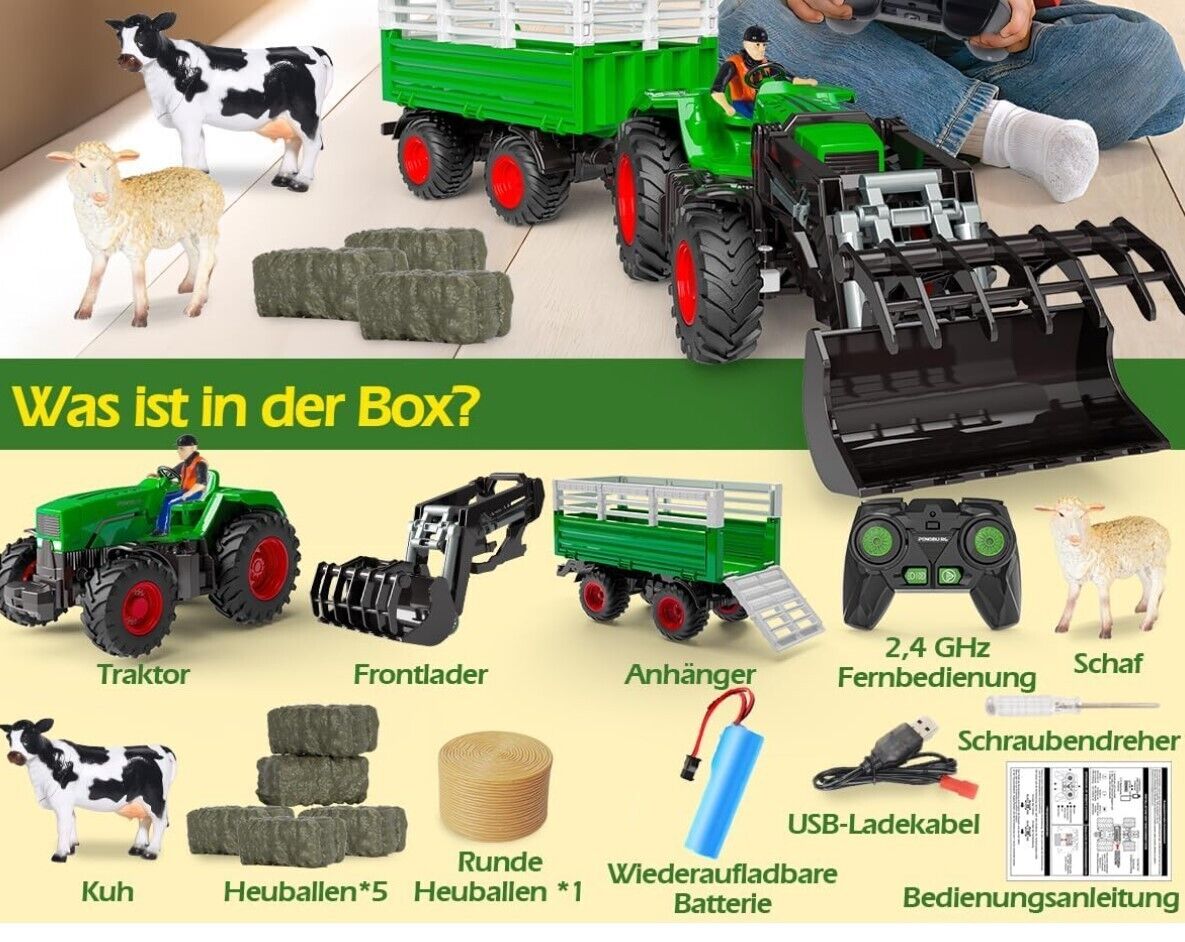 RC Traktor Spielzeug 2.4 GHz Ferngesteuerter Traktor Ferngesteuert Kuh, Schaf un