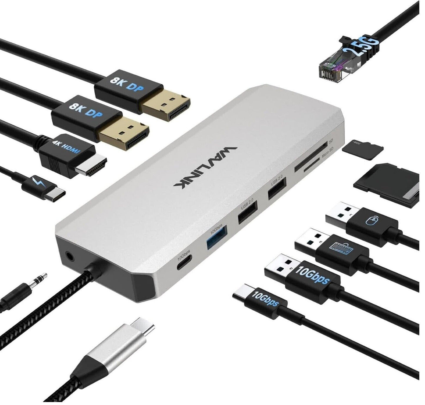 WAVLINK Laptop Dock Dual DP, HDMI, 100W PD, 10Gbps USB, 2,5G LAN