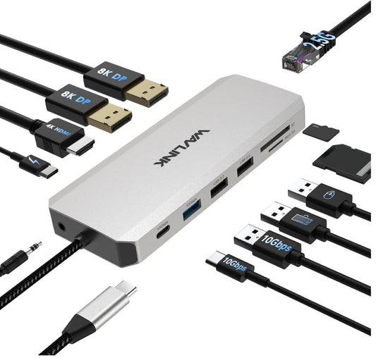 WAVLINK Laptop Dock Dual DP, HDMI, 100W PD, 10Gbps USB, 2,5G LAN