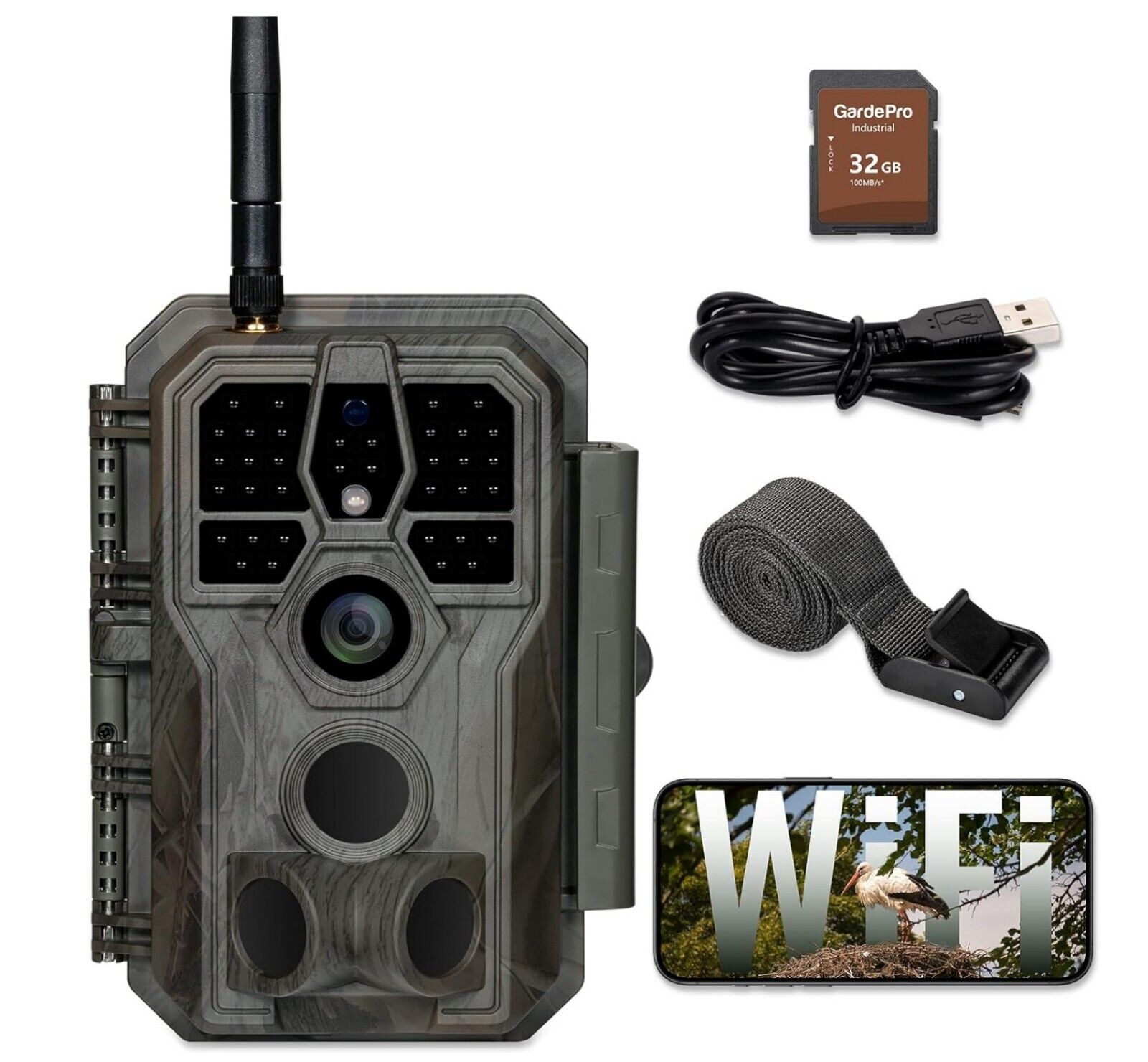 E8 Wildkamera WLAN mit 32 GB SD-Karte, 64MP H.264 1296P Video, 27m Infrarot Nach