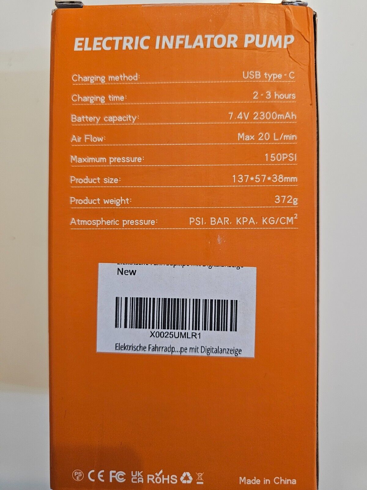 Elektrische Fahrradpumpe, Tragbare Luftpumpe Fahrrad Akku Kompressor, 150PSI Min