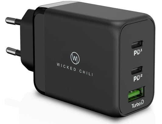 65W USB-C GaN Ladegerät, 3fach Netzteil mit Dual USB-C und USB-A, kompatibel mit
