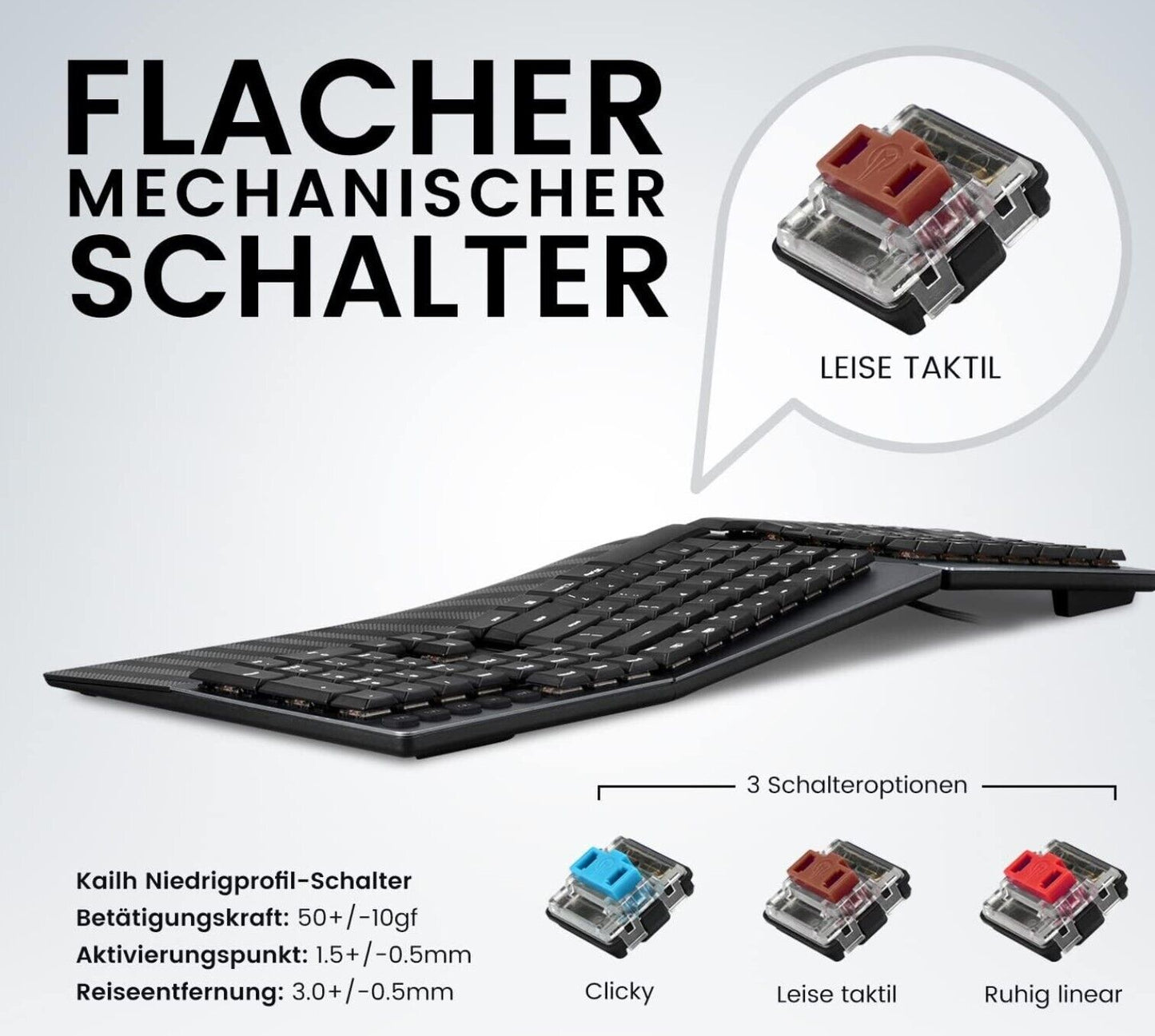 535BR Kabelgebundene ergonomische mechanische Tastatur – Flache Tasten