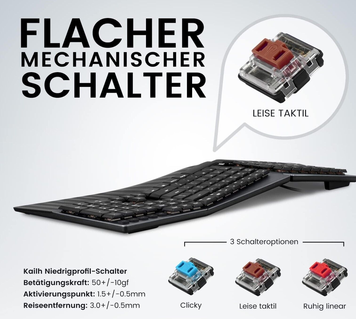 535BR Kabelgebundene ergonomische mechanische Tastatur – Flache Tasten