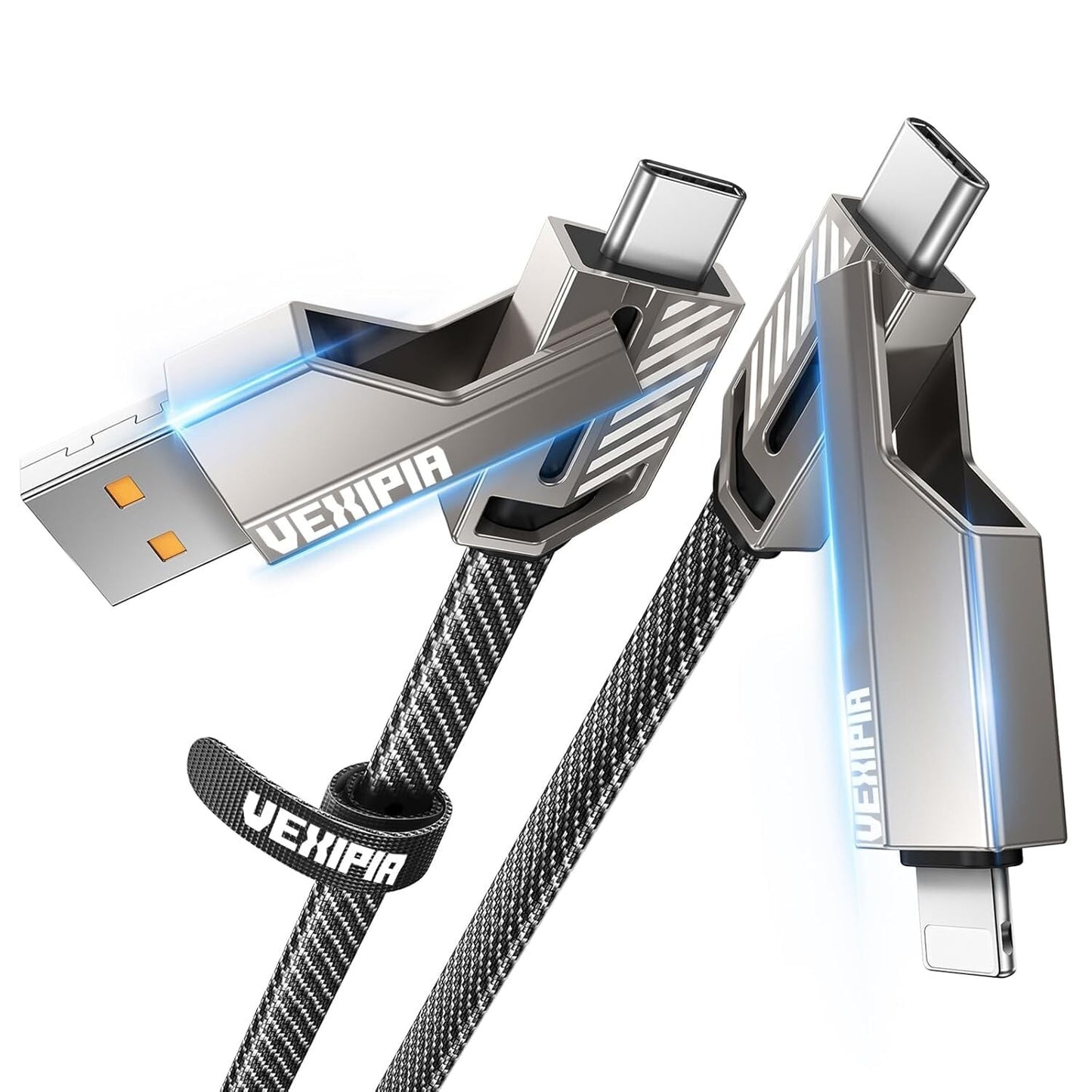 4-in-1 USB-C Kabel 1.5m 180W Light /Typ-C/USB-A Nylon