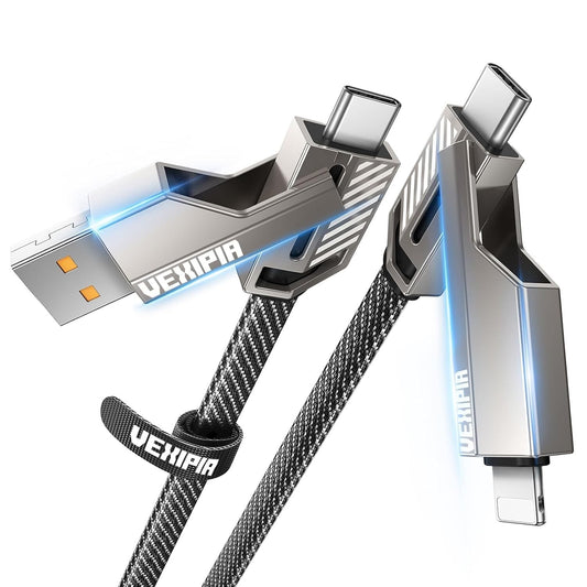 4-in-1 USB-C Kabel 1.5m 180W Light /Typ-C/USB-A Nylon