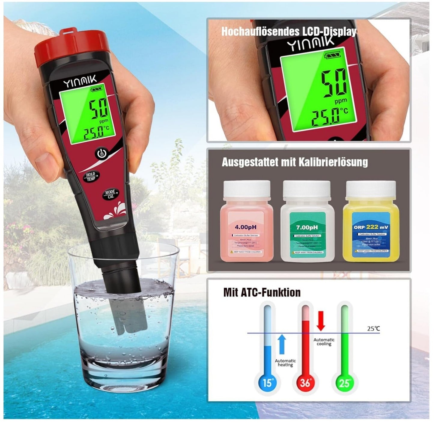 7-in-1 pH & Chlor Messgerät für Pool, Aquarium, Hydrokultur