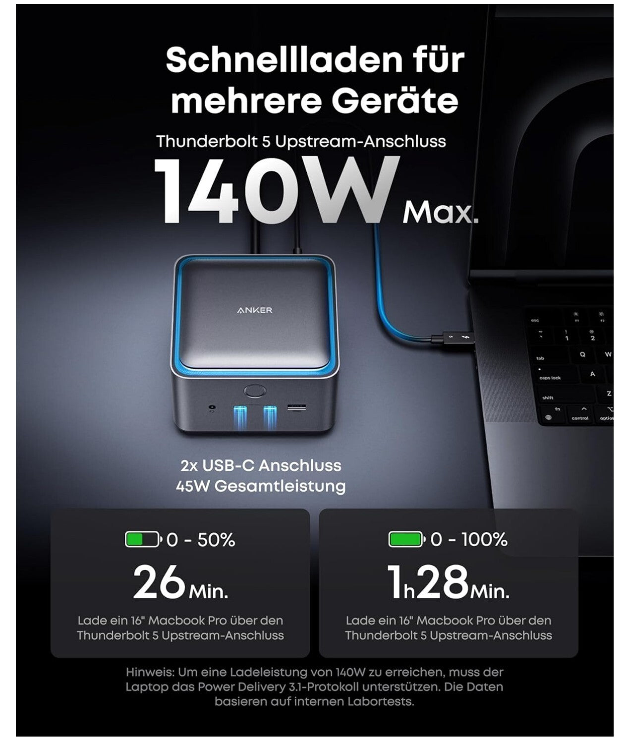 Anker Prime TB5 Docking Station 14 Ports Thunderbolt 5 8K 140W 120Gbps Grau