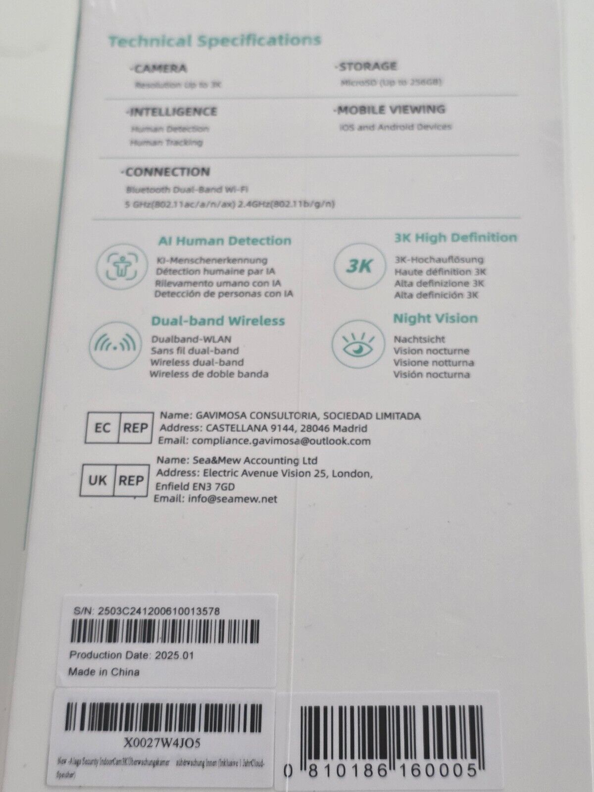 Security Indoor Cam 3K WLAN Schwenkbar + 1 Jahr Cloud