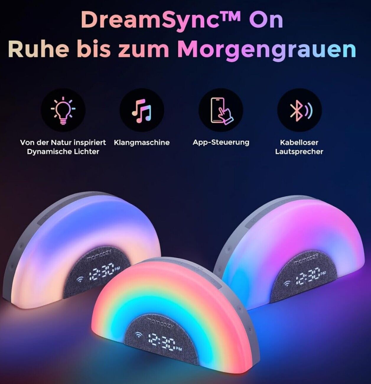 DreamSync Baby-Schlafmaschine 34 Klänge Nachtlicht App