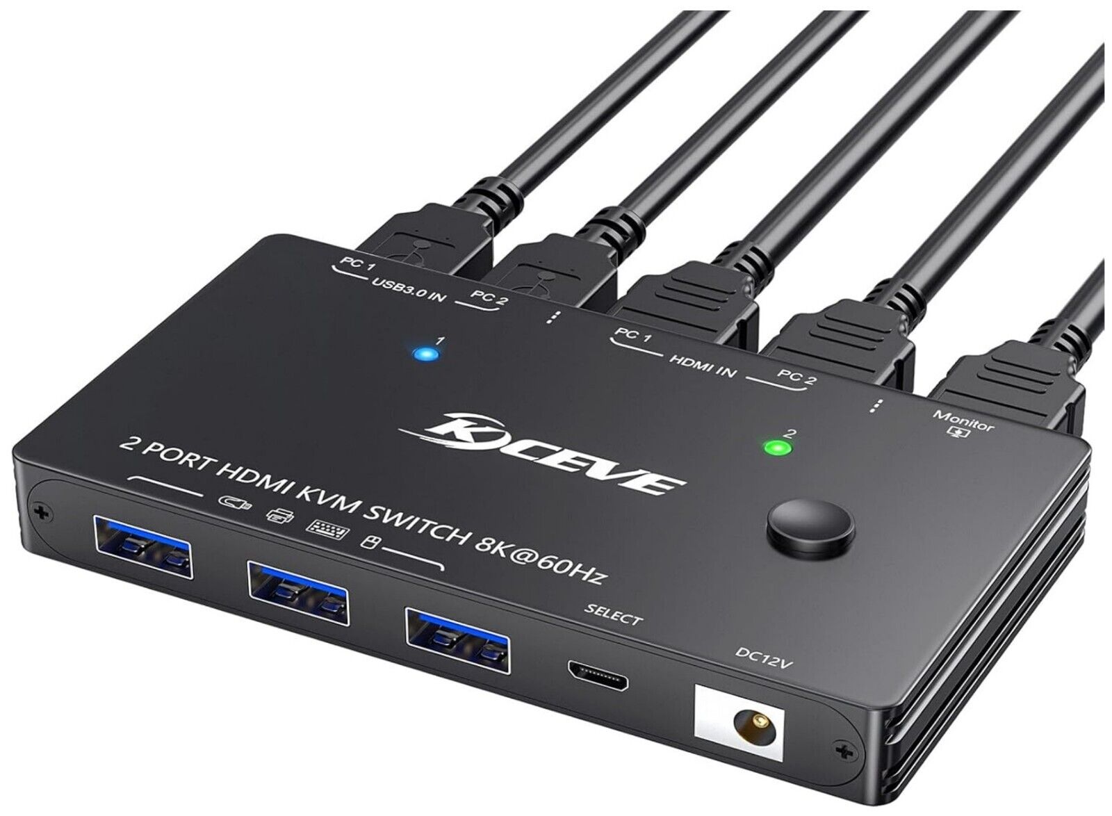 KVM Switch 2 PC 1 Monitor HDMI 8K@60Hz 4K@120Hz 2K@144Hz USB 3.0