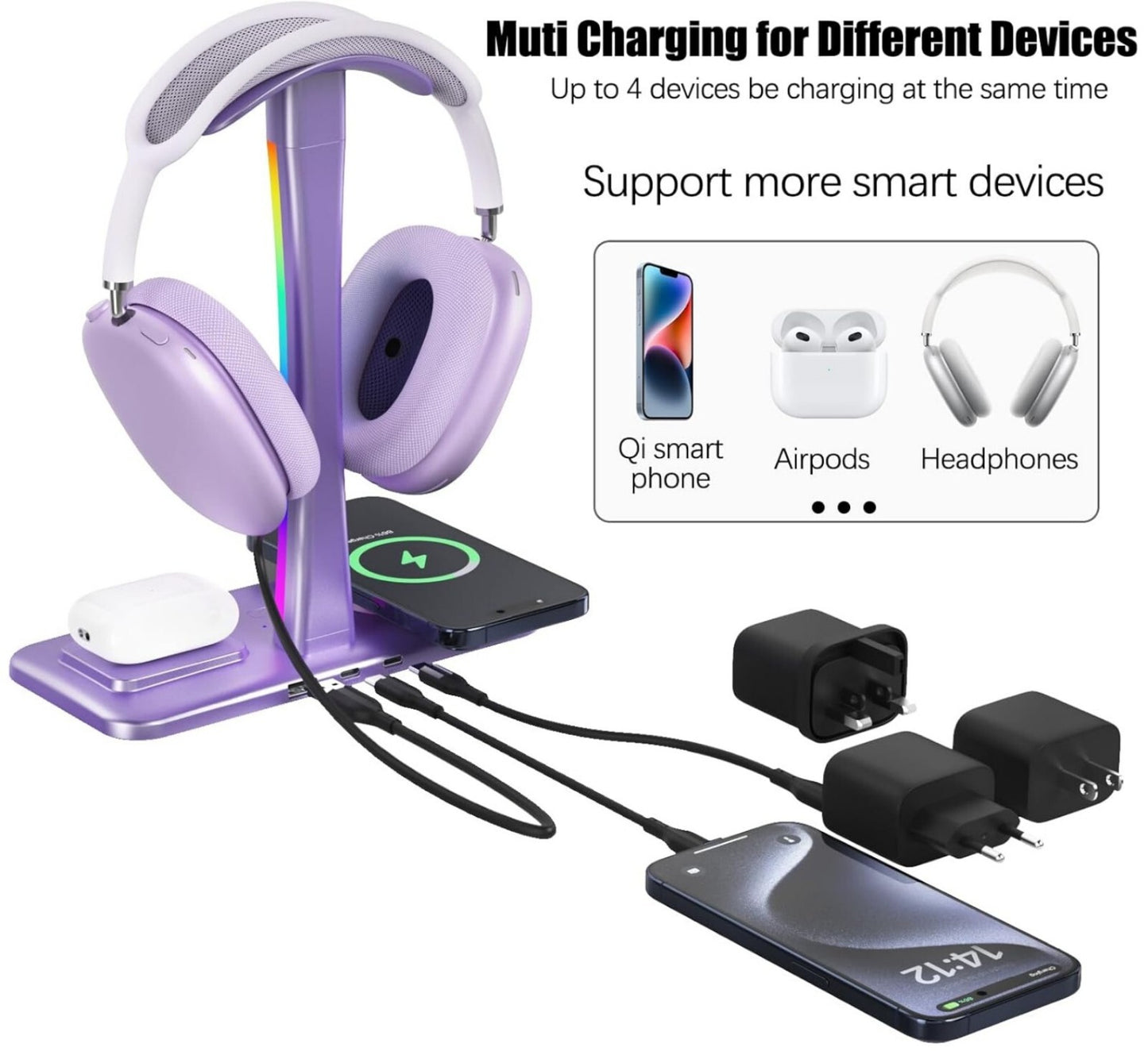 Kopfhörerständer mit Wireless Charger, RGB-Licht, AirPods Max & iPhone/Samsung k