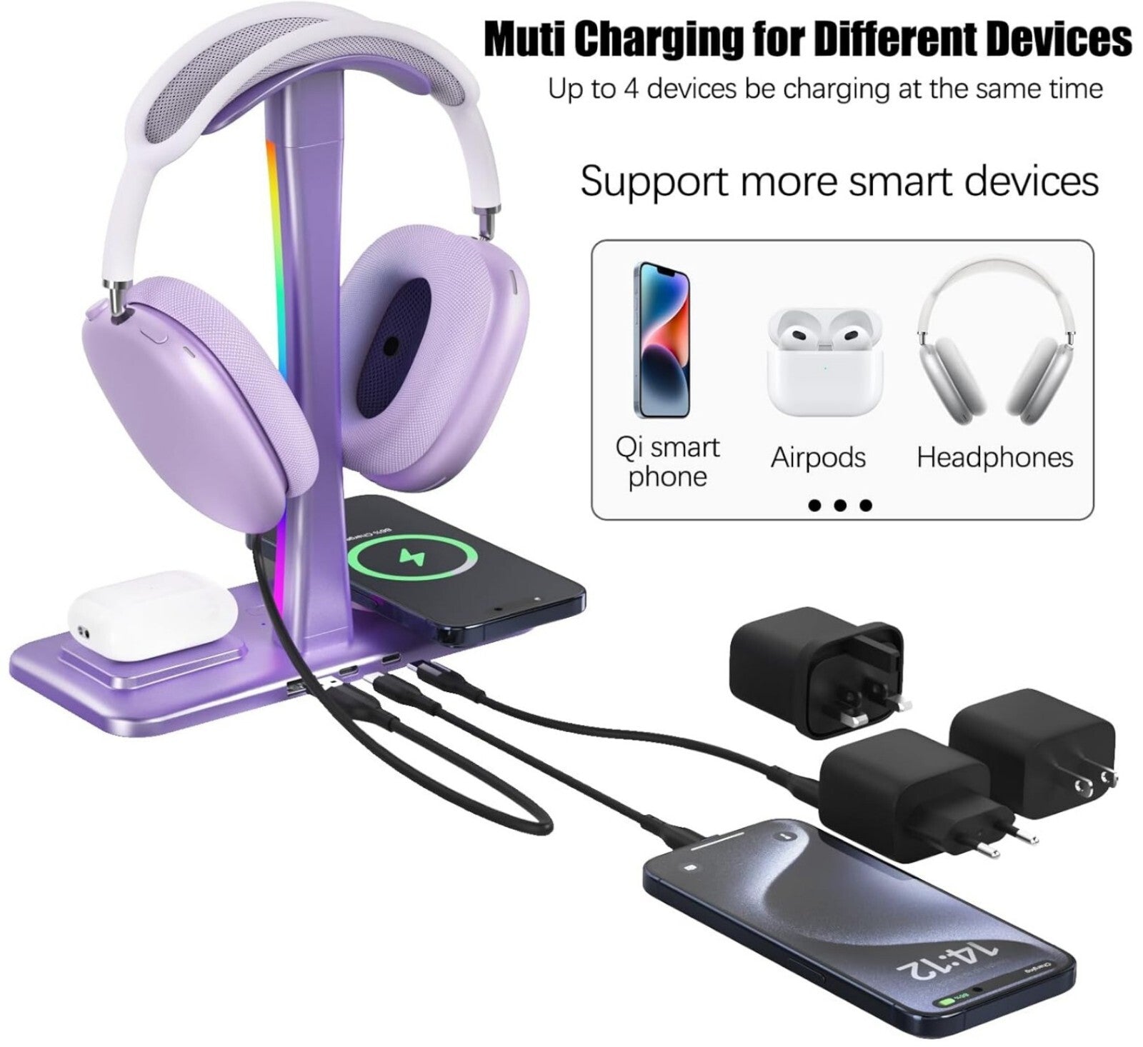 Kopfhörerständer mit Wireless Charger, RGB-Licht, AirPods Max & iPhone/Samsung k