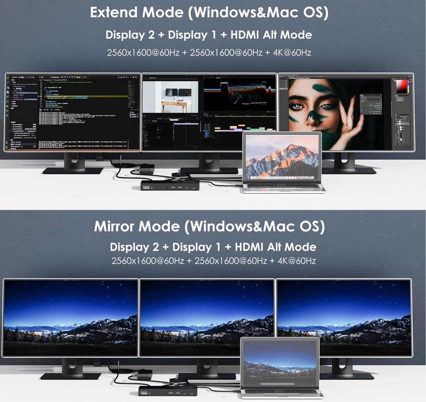 Triple Display Docking Station mit 100W PD, 15-in-1 USB-C Laptop Dockingstation
