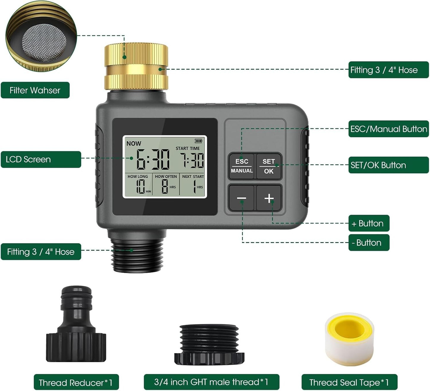 Gartenschlauch-Timer Sprinkler mit Regenverzögerung 1 Auslass