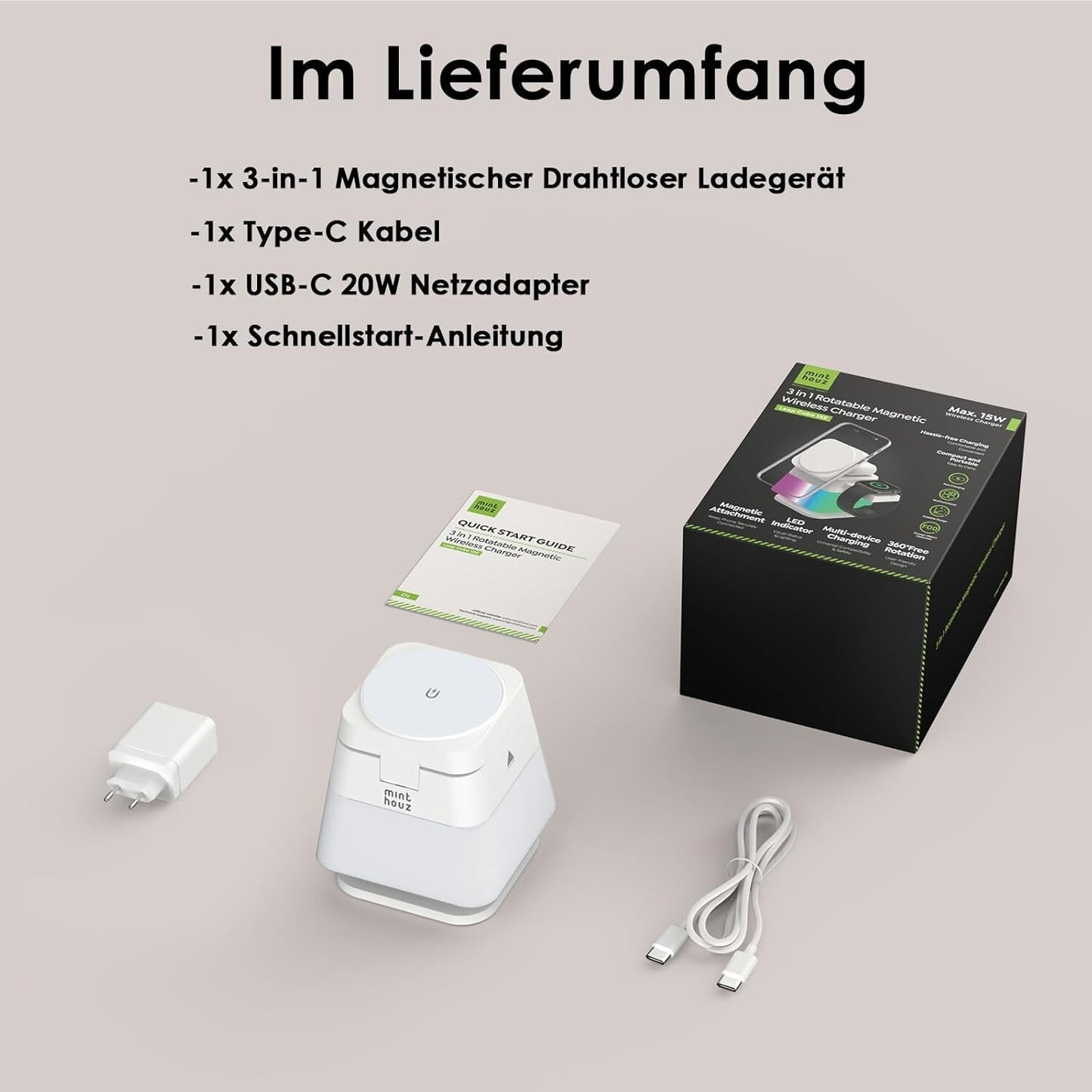 Kabelloses Ladegerät 15W RGB-Licht für iPhone/Watch/Pods
