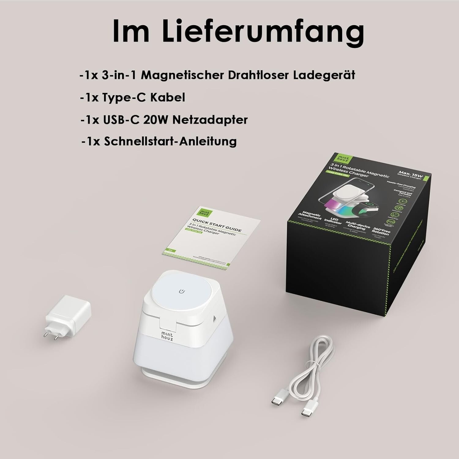 Kabelloses Ladegerät 15W RGB-Licht für iPhone/Watch/Pods