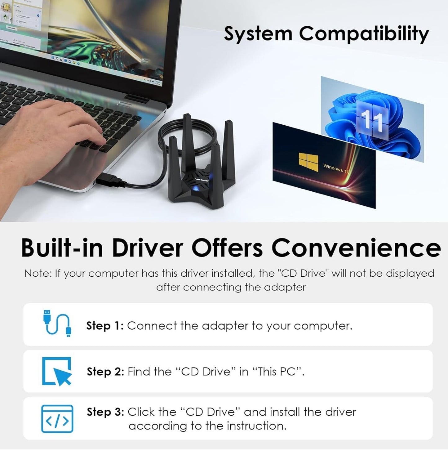 AX1800 WiFi 6 USB Adapter 1201Mbit/s 5GHz WPA3 Windows 10/11