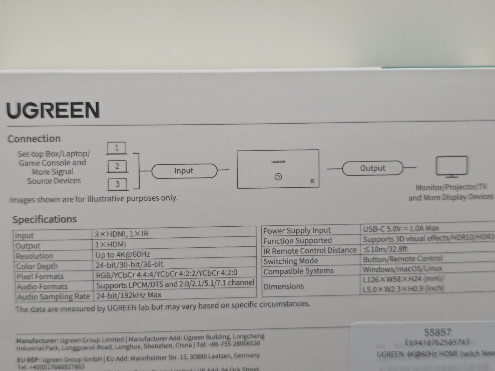 UGREEN HDMI Switch 3 in 1 Out 4K@60Hz, HDMI Splitter mit Fernbedienung