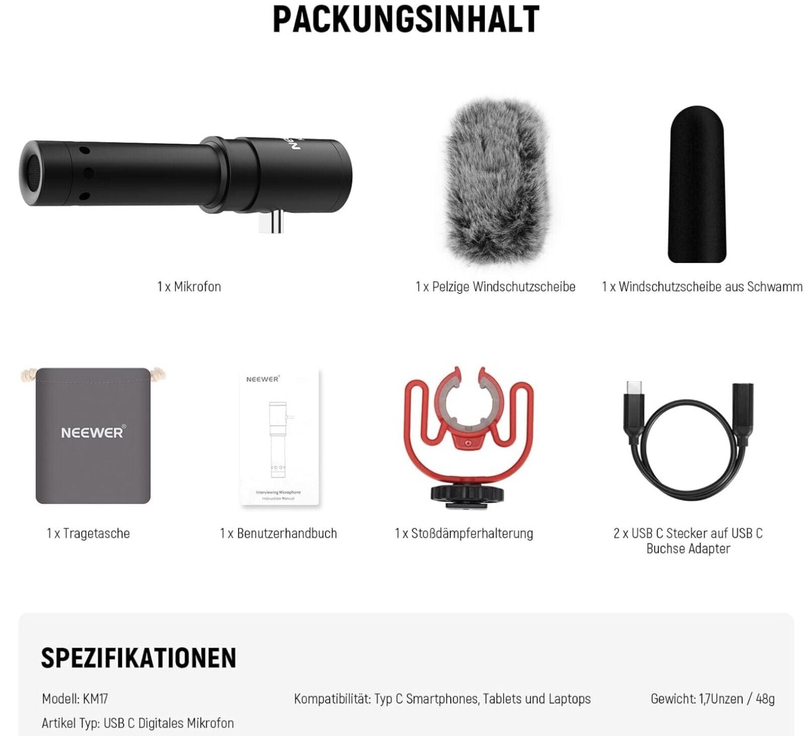 KM17 Pro USB C Mikrofon - Plug & Play für klaren Ton