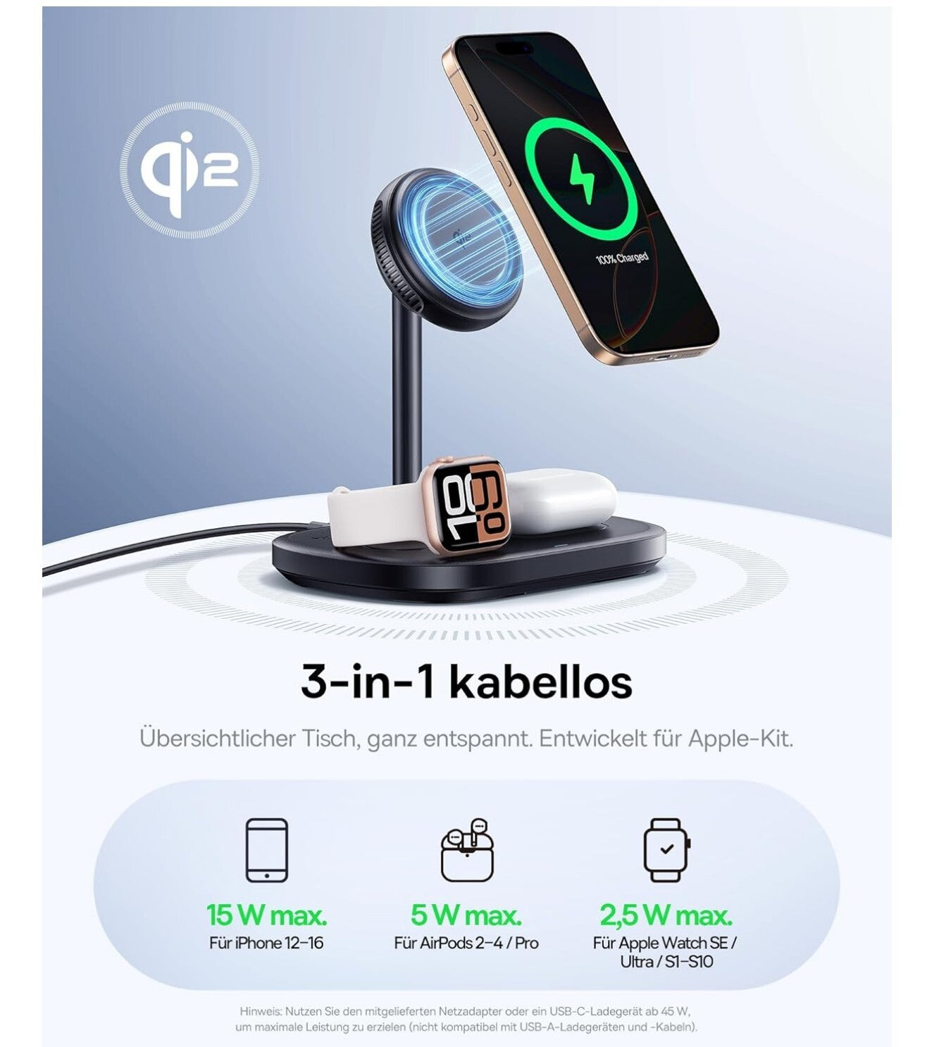 3-in-1 22.5W Kabelloses Ladegerät mit TEC Cooling für iPhone/Watch/AirPods