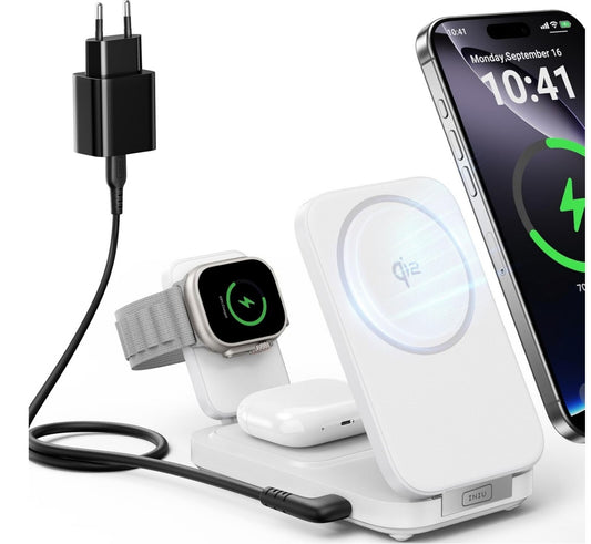 3-in-1 Induktive Ladestation 15W Qi2 MagSafe Weiß für iPhone Apple Watch AirPod