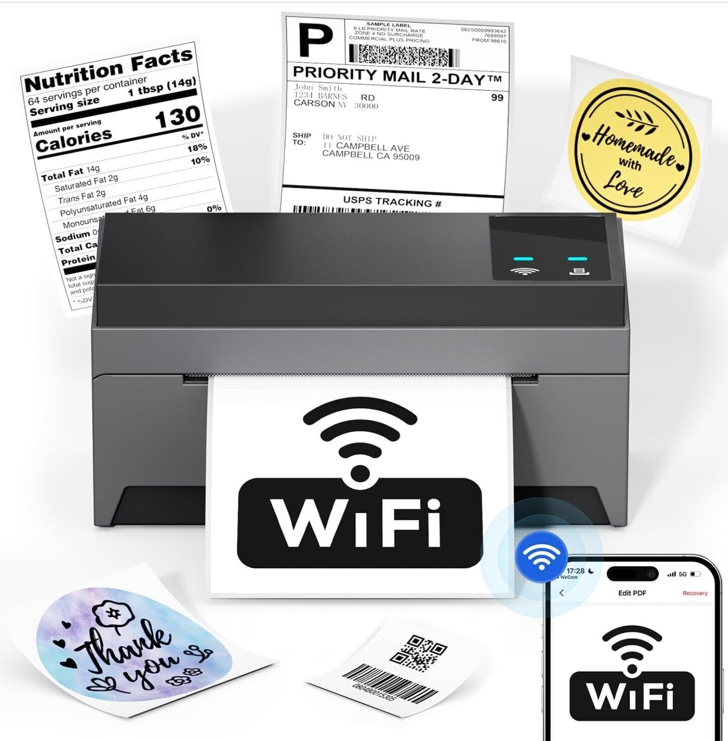 DHL Etikettendrucker, 249 WiFi Thermodrucker 4x6 Label Printer für Barcode, Vers