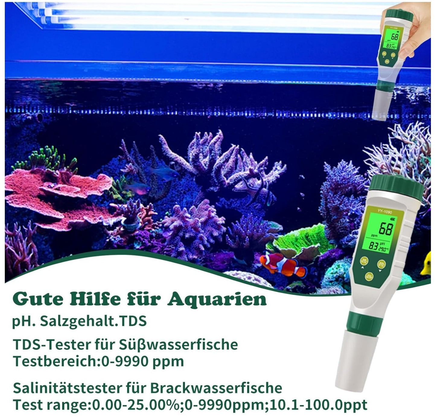 5-in-1 pH & Salzmessgerät für Pool, Aquarium, Hydroponik Neu