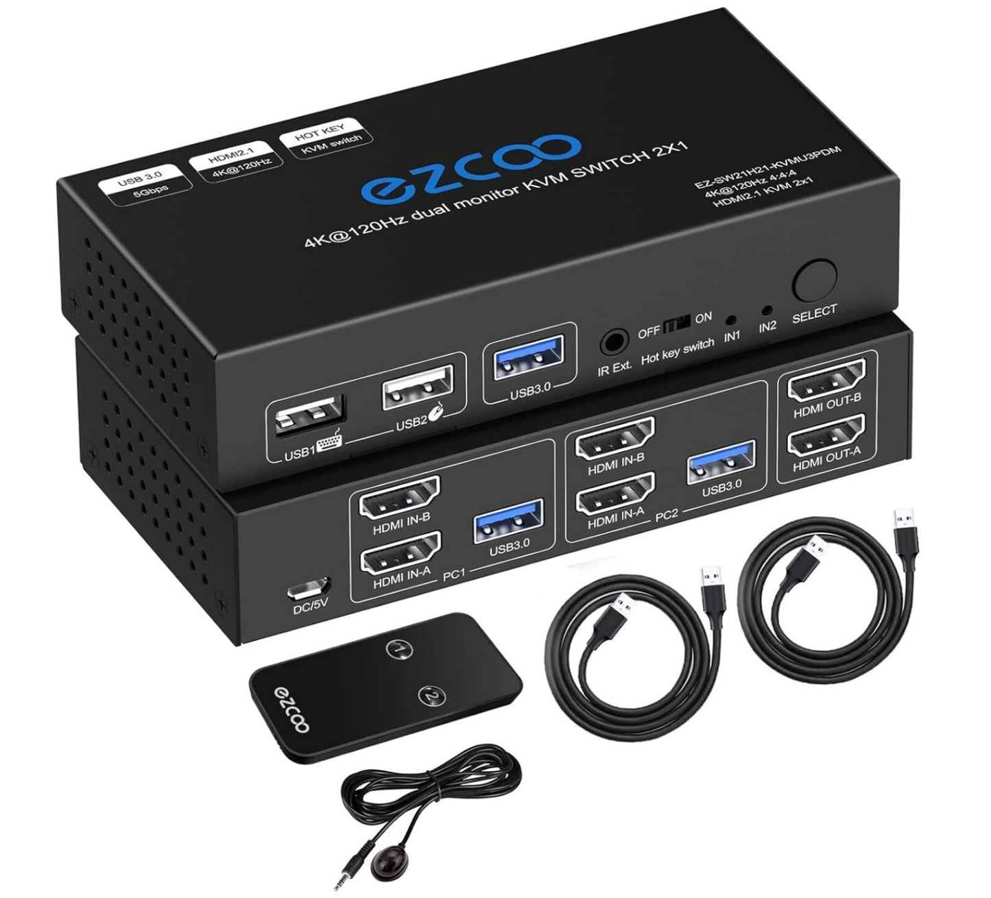 8K HDMI 2.1 KVM Switch Dual Monitor 2 Ports 4K 120Hz 2 PCs an 2 Monitoren