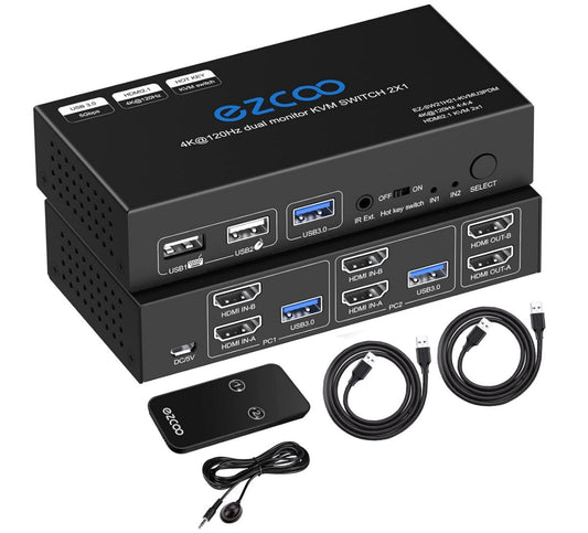 8K HDMI 2.1 KVM Switch Dual Monitor 2 Ports 4K 120Hz 2 PCs an 2 Monitoren