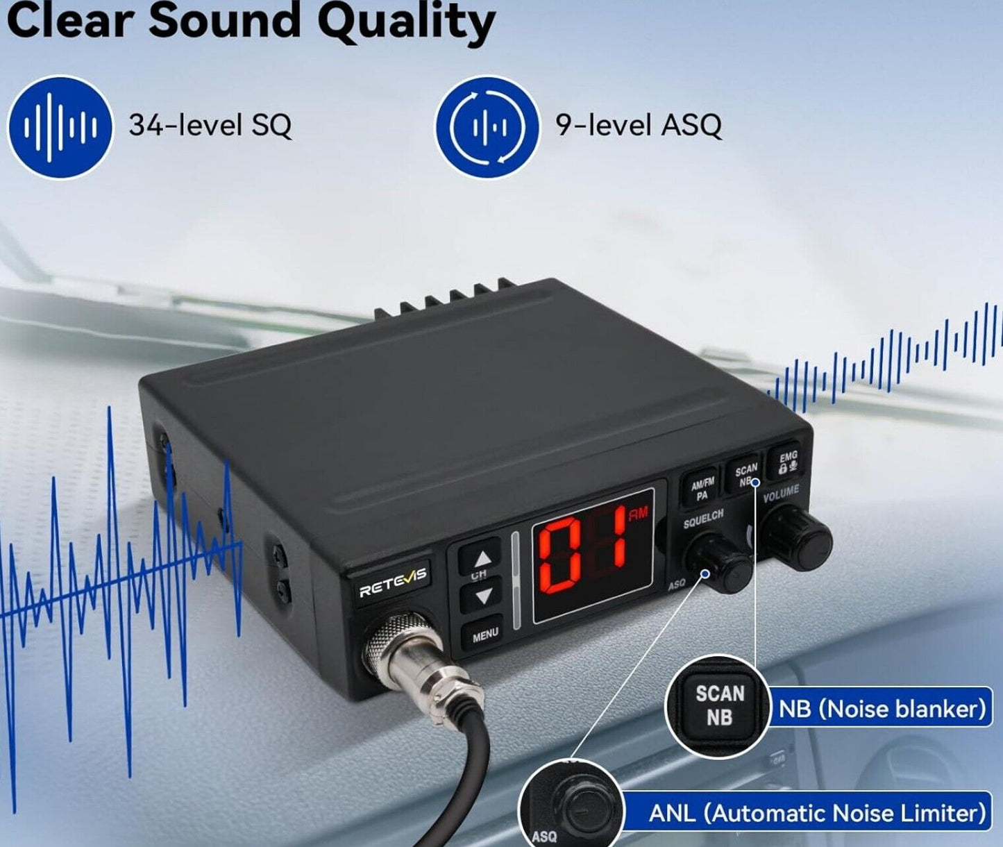 CB Funkgerät AM/FM VOX NB/ANL Rauschfilter Schwarz
