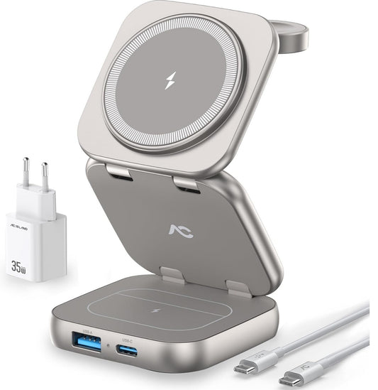 5-in-1 MagSafe Ladestation Faltbar iPhone 16-12 Watch AirPods Titan