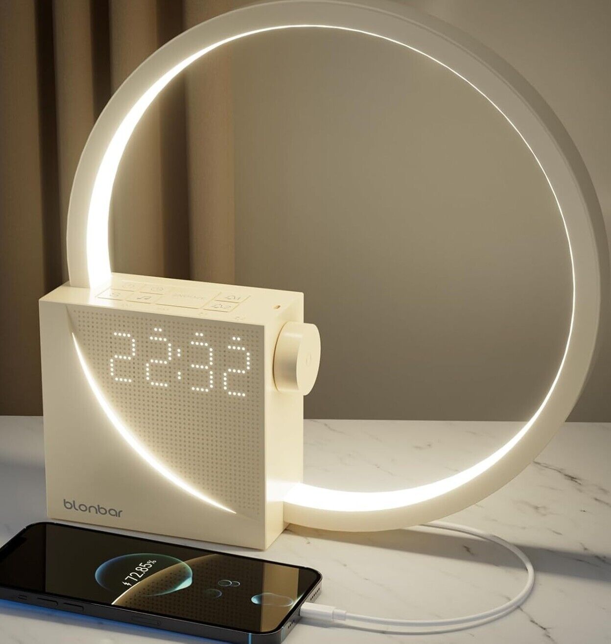 Nachttischlampe mit Wake Up Licht, 3 Stufige Helligkeit Touch Dimmbar, 2 Wecker,