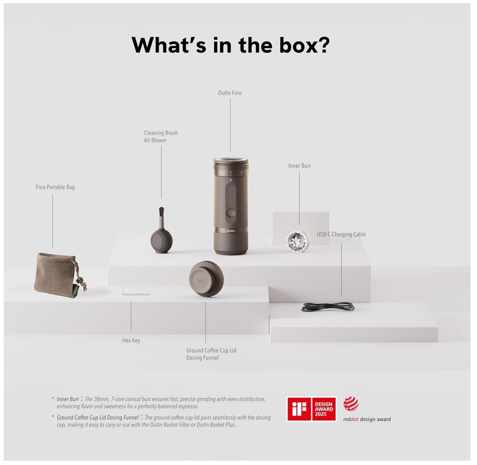 Tragbare Elektrische Kaffeemühle Kegelmahlwerk Tundra Brown