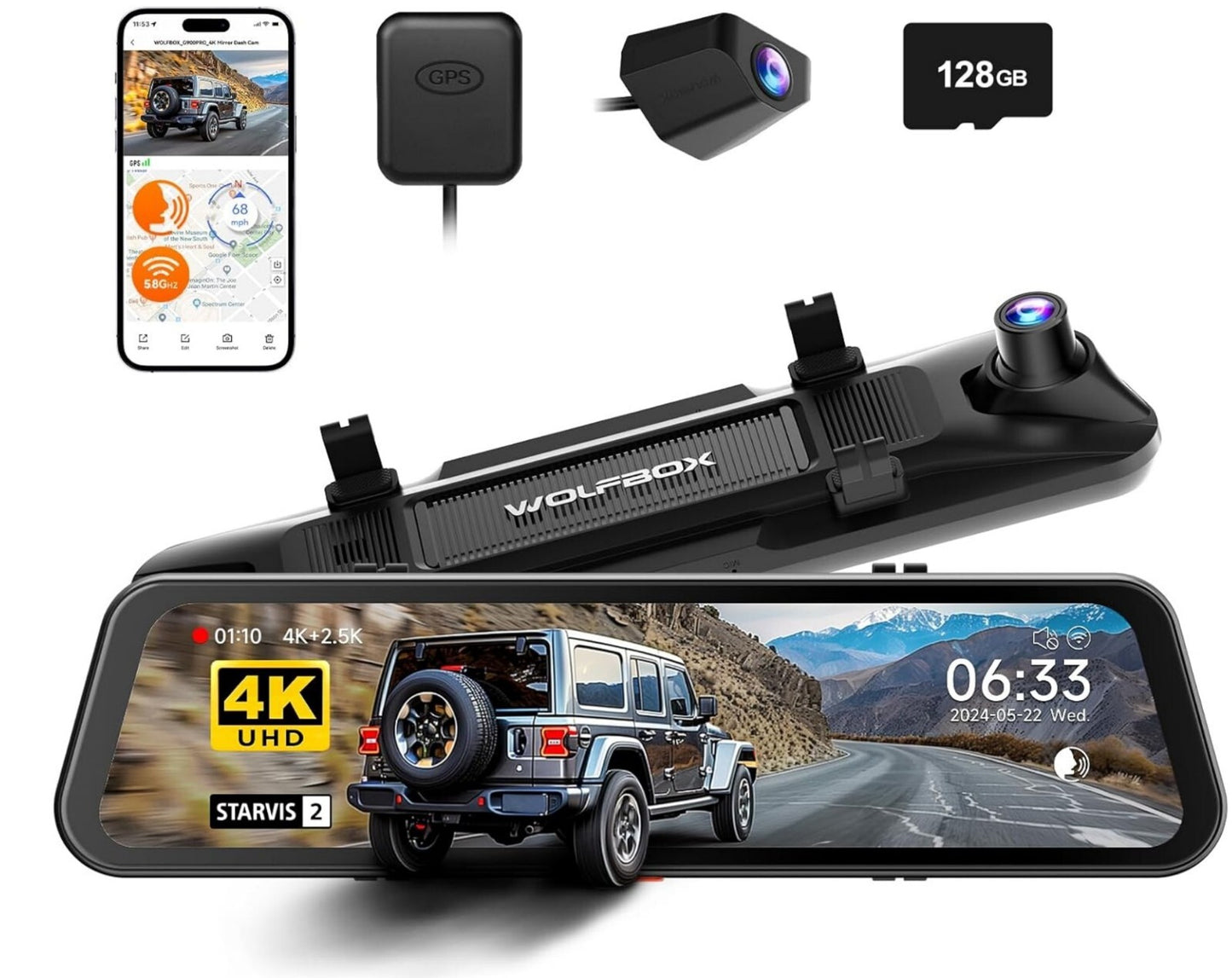 G900 PRO 4K Spiegel Dashcam 2.5K Rückkamera 128GB WiFi GPS