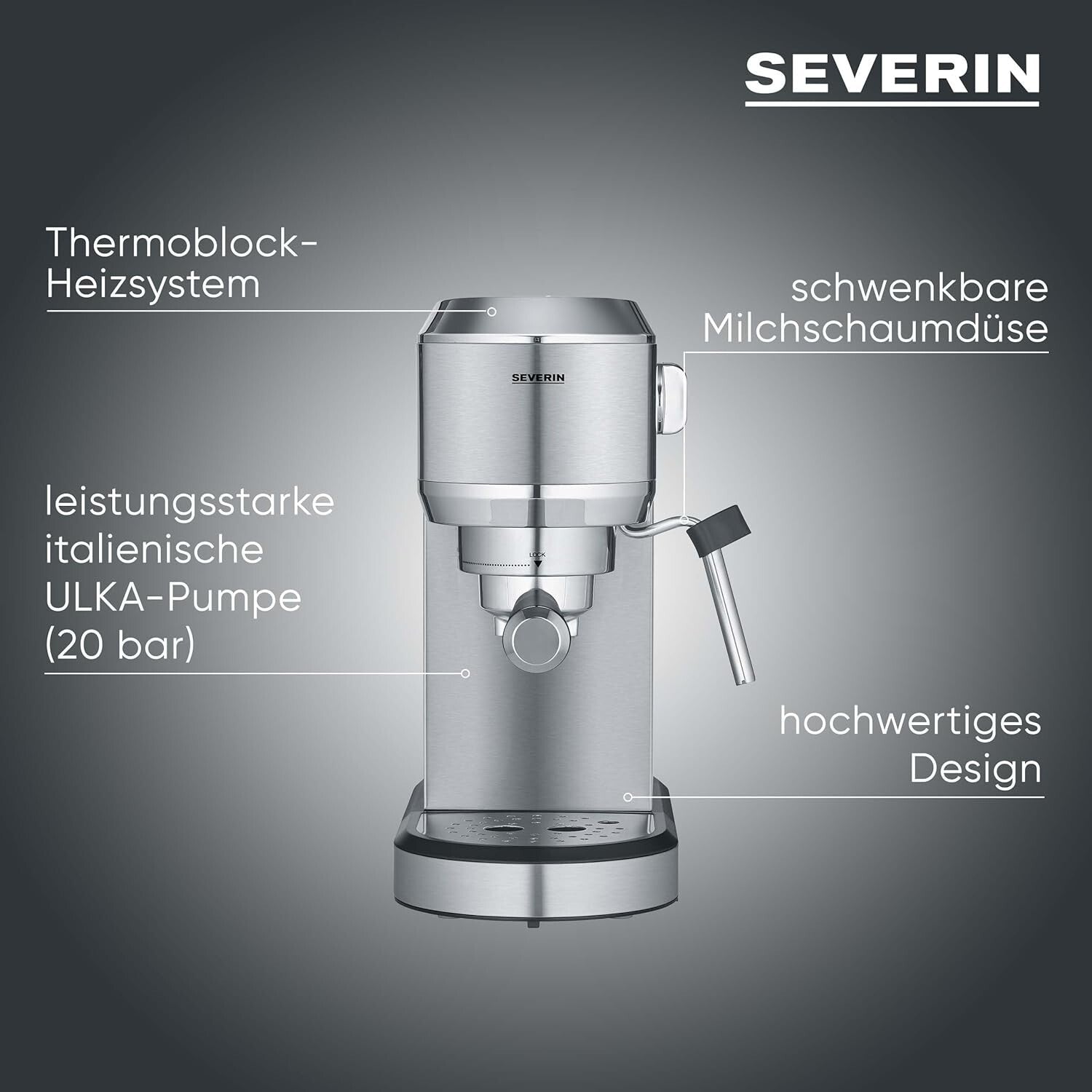 SEVERIN Newspresa Espressomaschine 20 Bar 1L Edelstahl KA 5997
