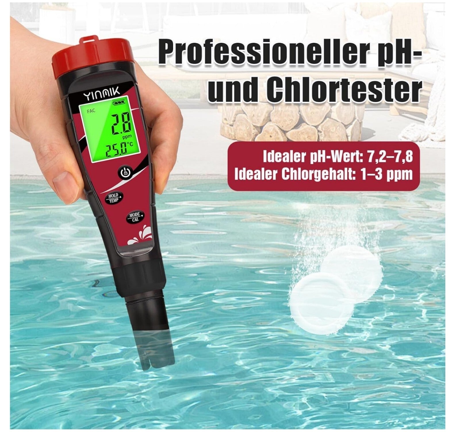 7-in-1 pH & Chlor Messgerät für Pool, Aquarium, Hydrokultur