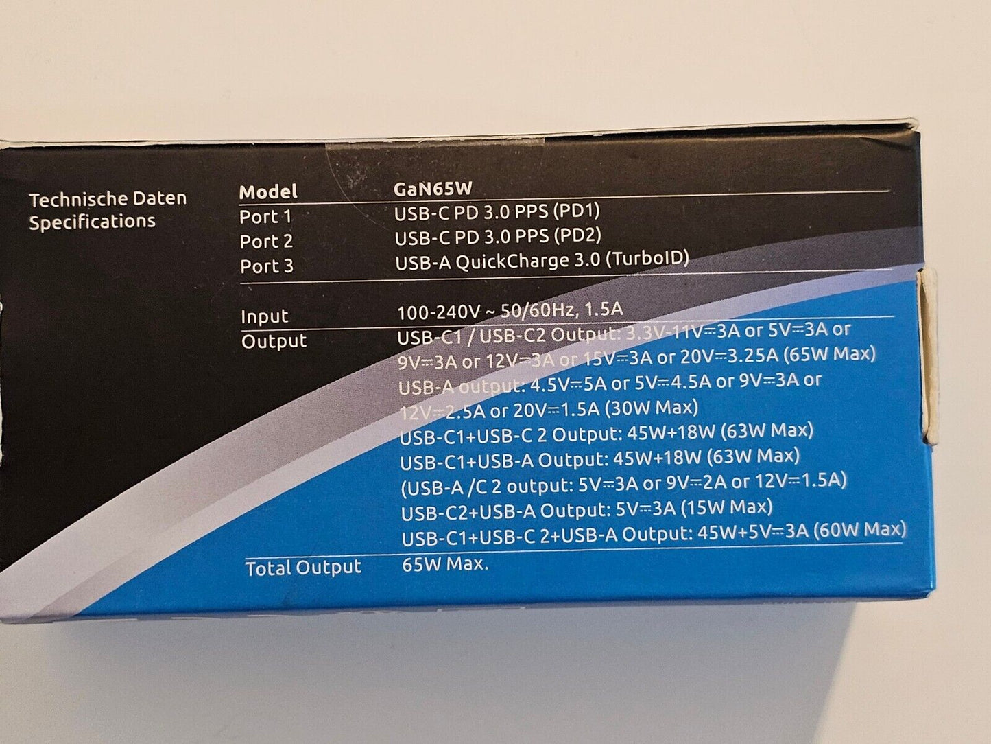 65W USB-C GaN Ladegerät, 3fach Netzteil mit Dual USB-C und USB-A, kompatibel mit