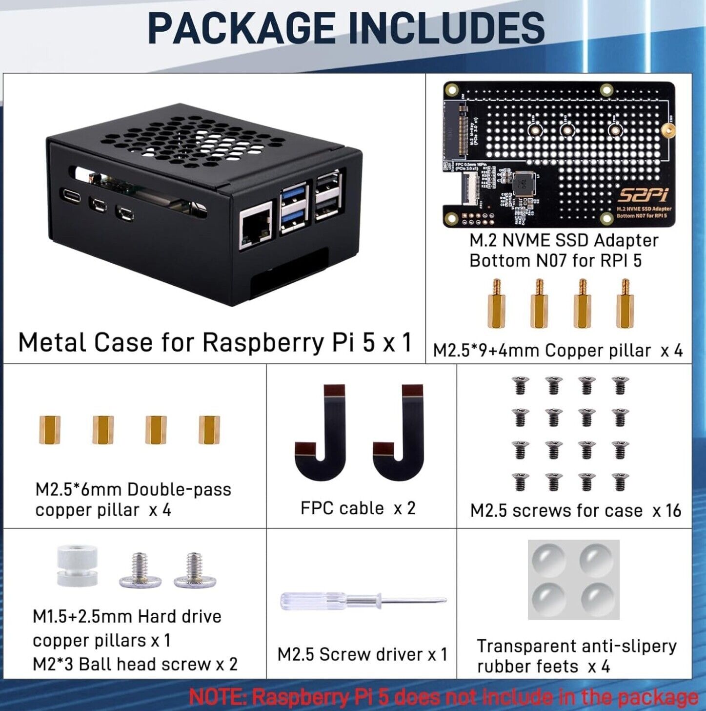 GeeekPi Metal Gehäuse mit N07 M.2 NVMe SSD Pip PCIe Peripheral Board Bottom für