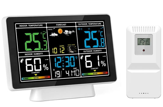 RCC Wetterstation Farb-LCD-Display Innen/Außen Thermometer-Hygrometer mit Wecker