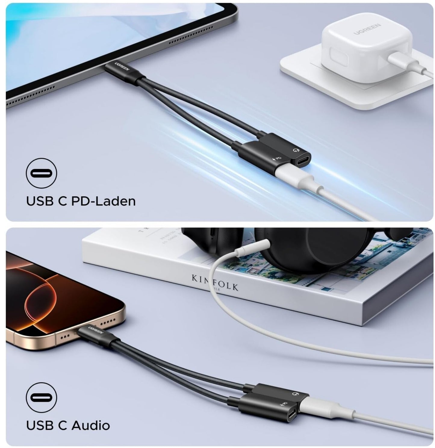UGREEN Magnetischer USB-C Kopfhörer Adapter 60W Schnellladung iPhone 16 Samsung