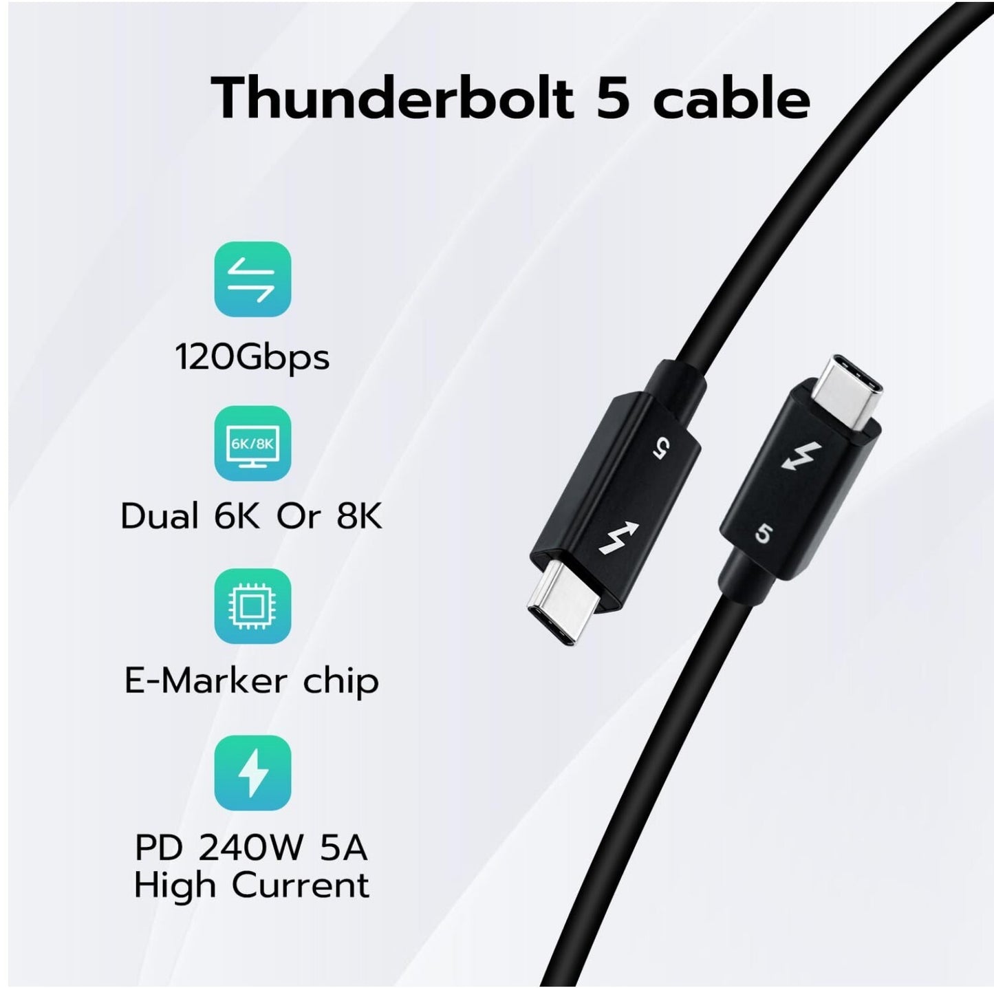 Thunderbolt 5 Kabel 1m 80Gbps 8K@60Hz 240W USB-C