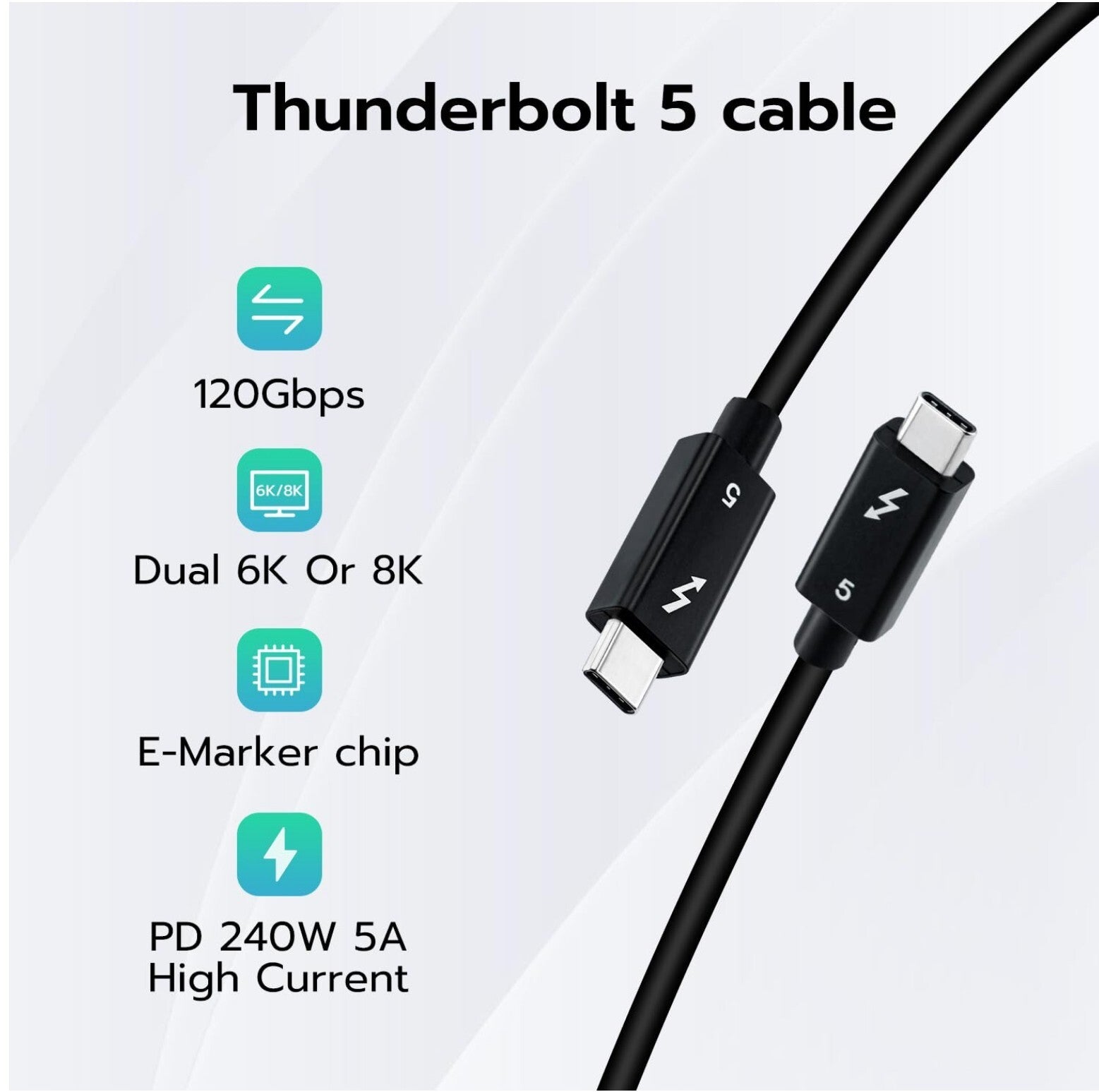 Thunderbolt 5 Kabel 1m 80Gbps 8K@60Hz 240W USB-C