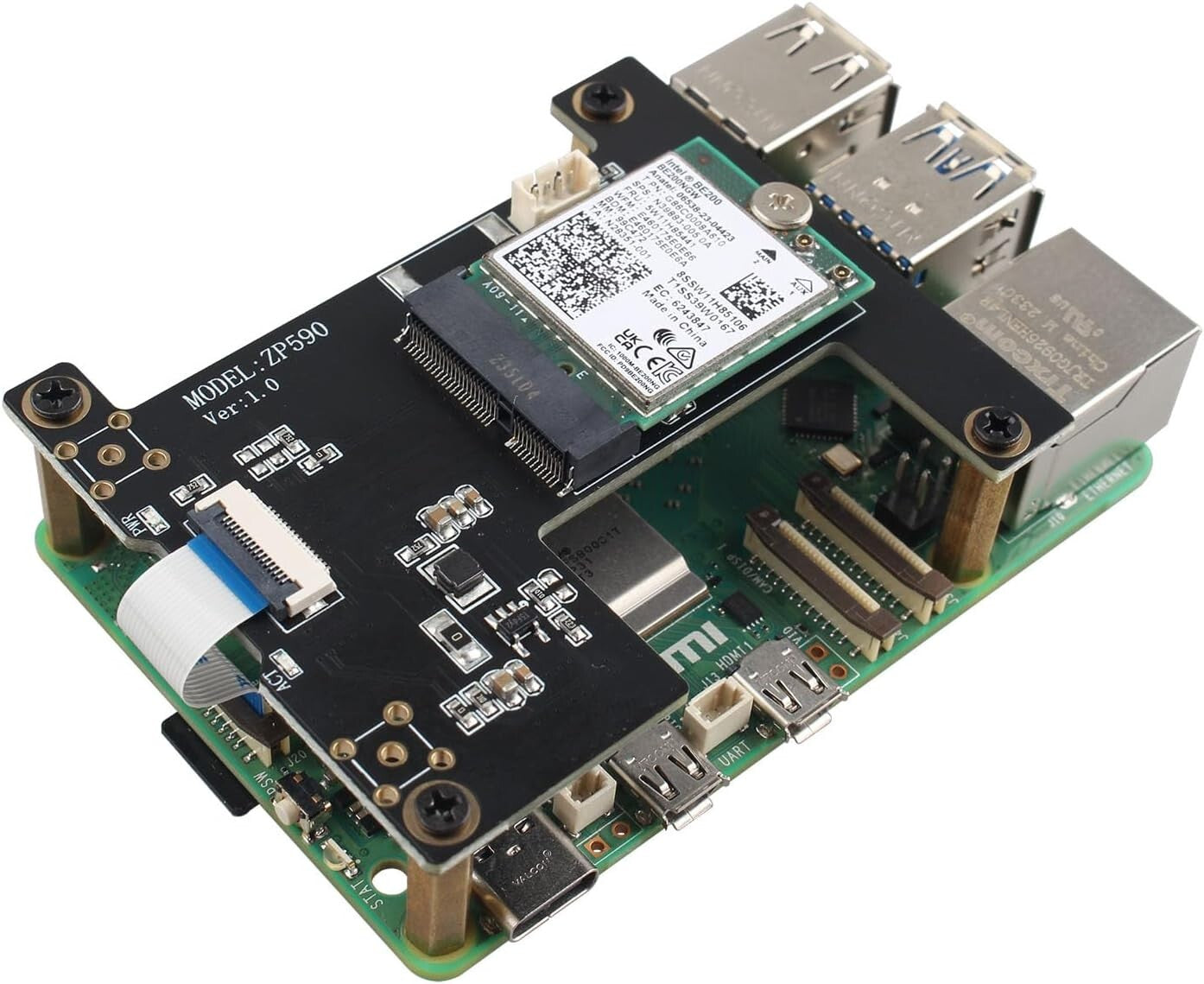 ZP590B PCIe WiFi7 Adapter für Raspberry Pi 5 M.2 E-Key TPU