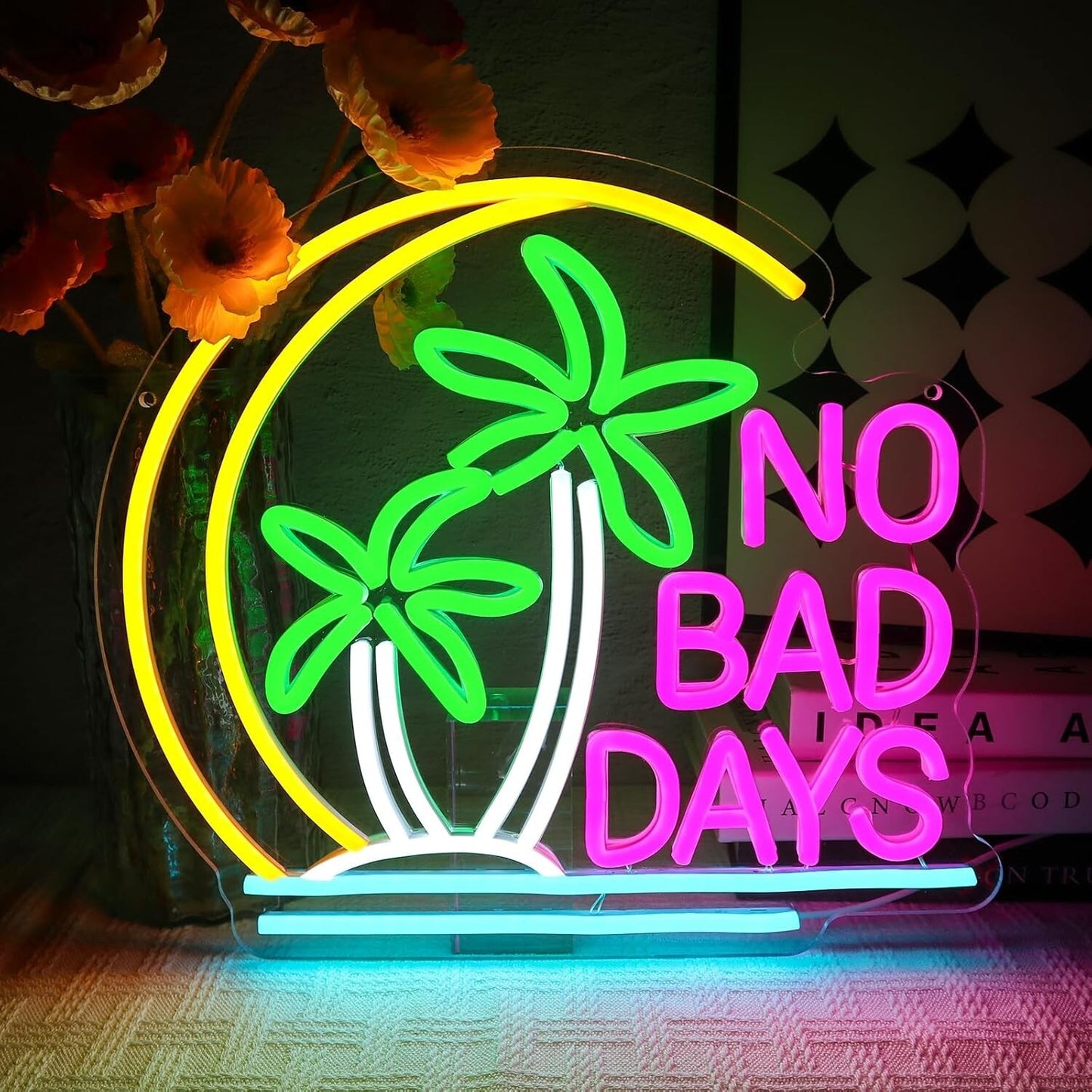 No Bad Days Neon Schild Tropic Palme LED Leuchtreklame 36x32cm USB