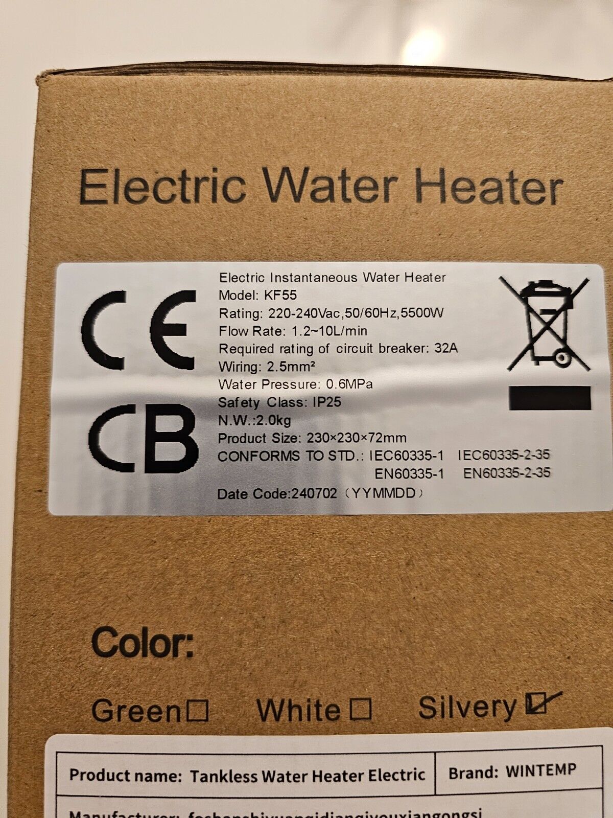 Elektrischer Durchlauferhitzer 5,5 KW 230V, Ohne Stecker, Kleiner Küchen-Durchla
